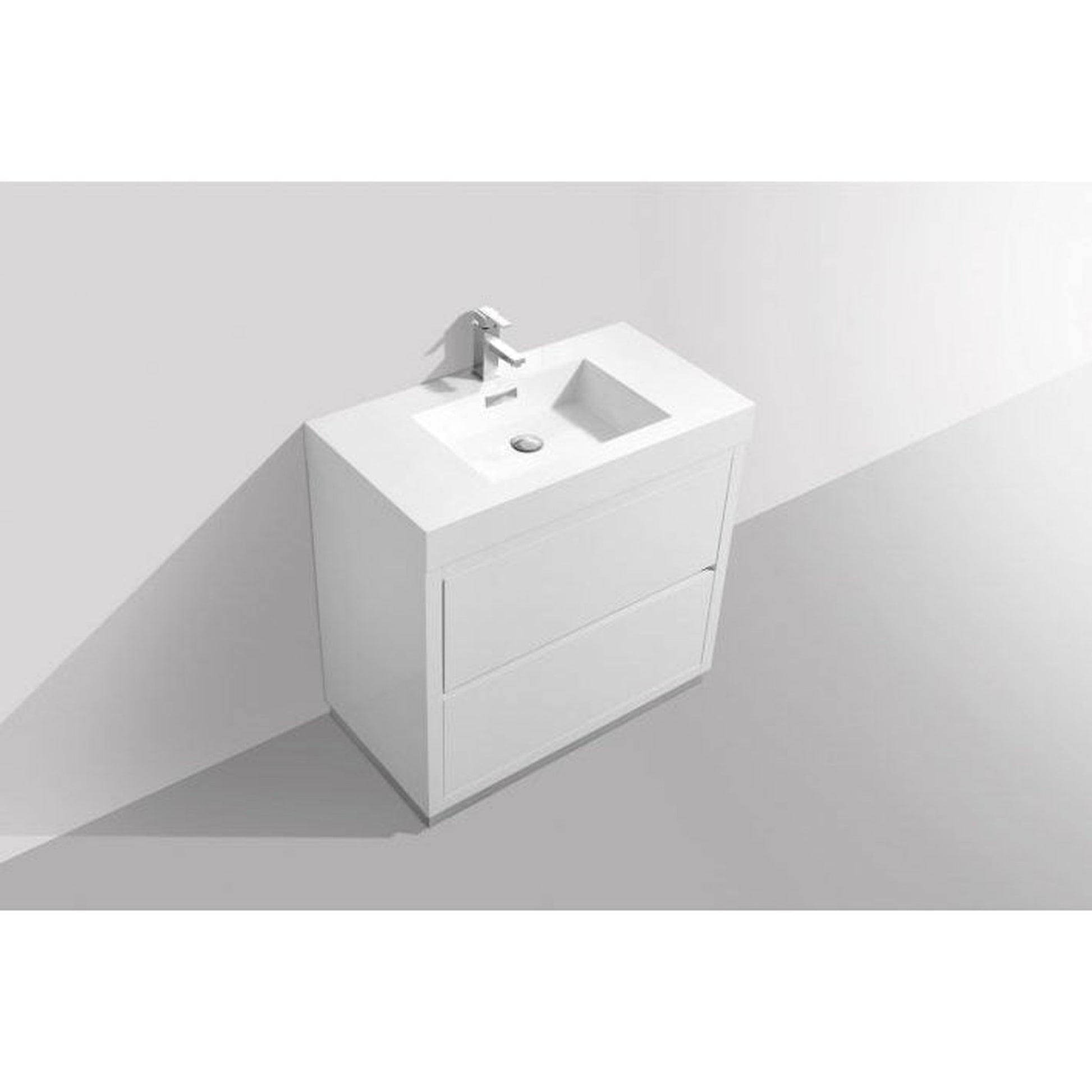 KubeBath Bliss 36" High Gloss White Freestanding Modern Bathroom Vanity With Single Integrated Acrylic Sink With Overflow