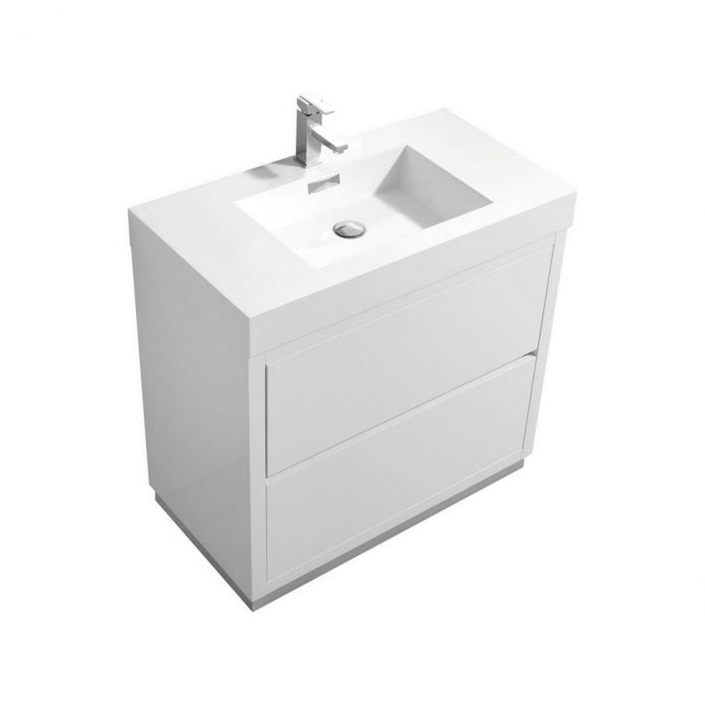 KubeBath Bliss 36" High Gloss White Freestanding Modern Bathroom Vanity With Single Integrated Acrylic Sink With Overflow