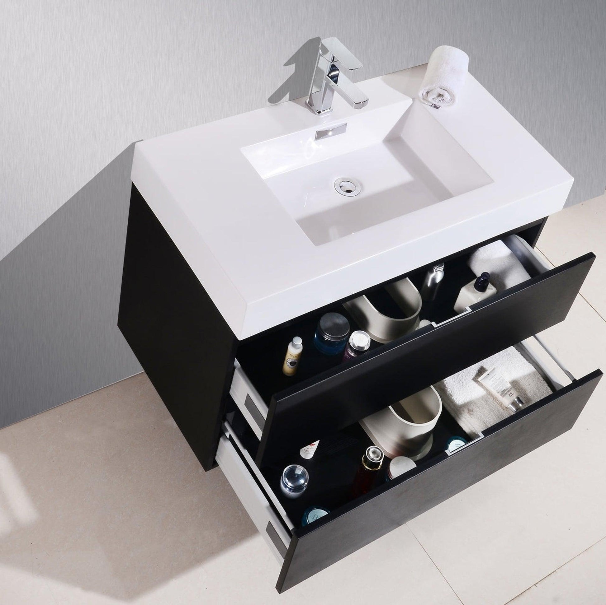 KubeBath Bliss 40" Black Wall-Mounted Modern Bathroom Vanity With Single Integrated Acrylic Sink With Overflow
