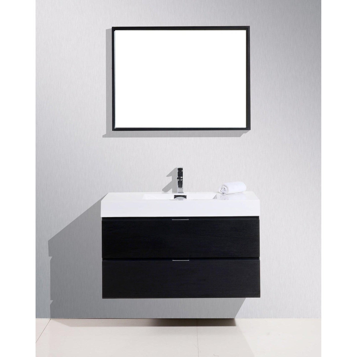 KubeBath Bliss 40" Black Wall-Mounted Modern Bathroom Vanity With Single Integrated Acrylic Sink With Overflow and 38" Black Framed Mirror With Shelf