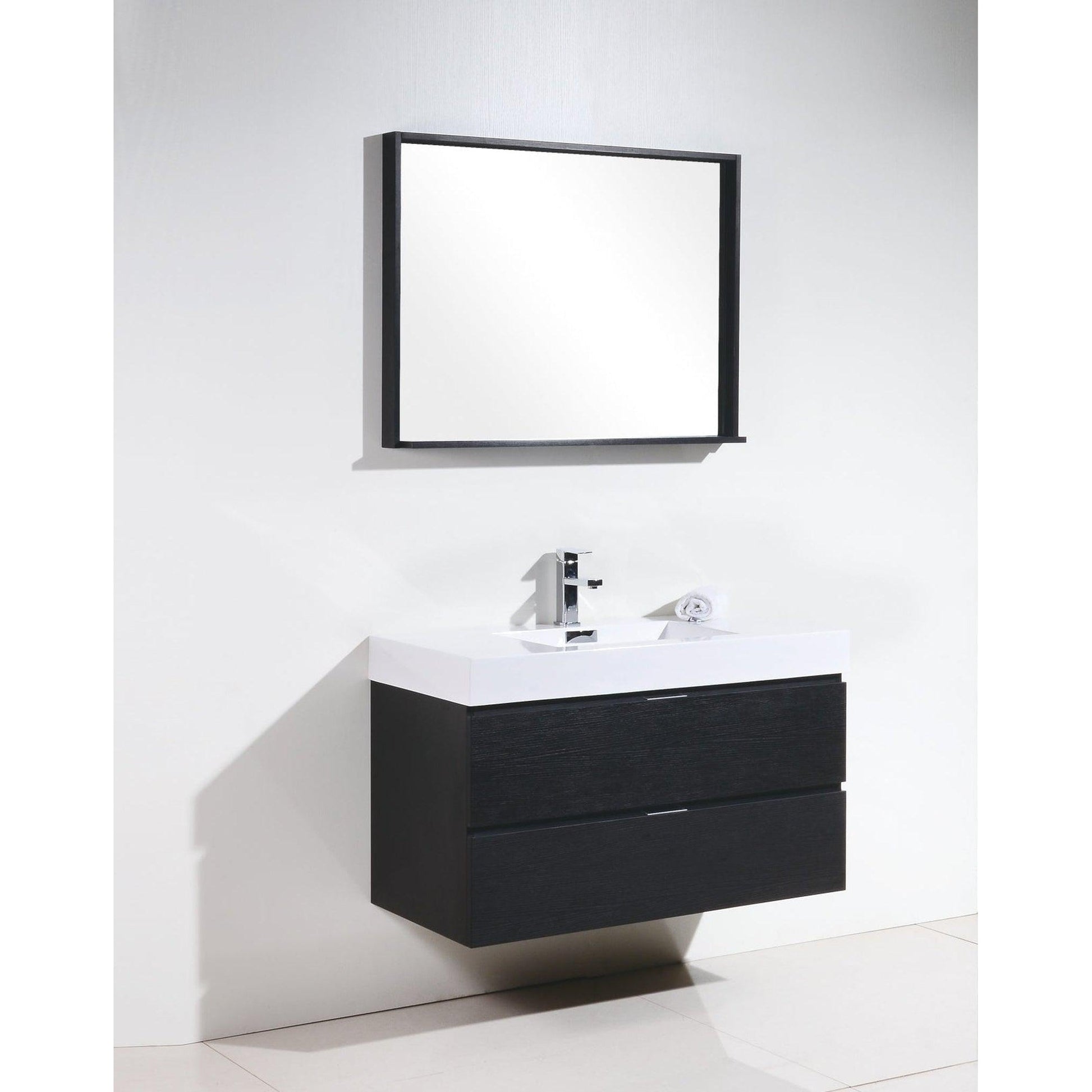 KubeBath Bliss 40" Black Wall-Mounted Modern Bathroom Vanity With Single Integrated Acrylic Sink With Overflow and 38" Black Framed Mirror With Shelf