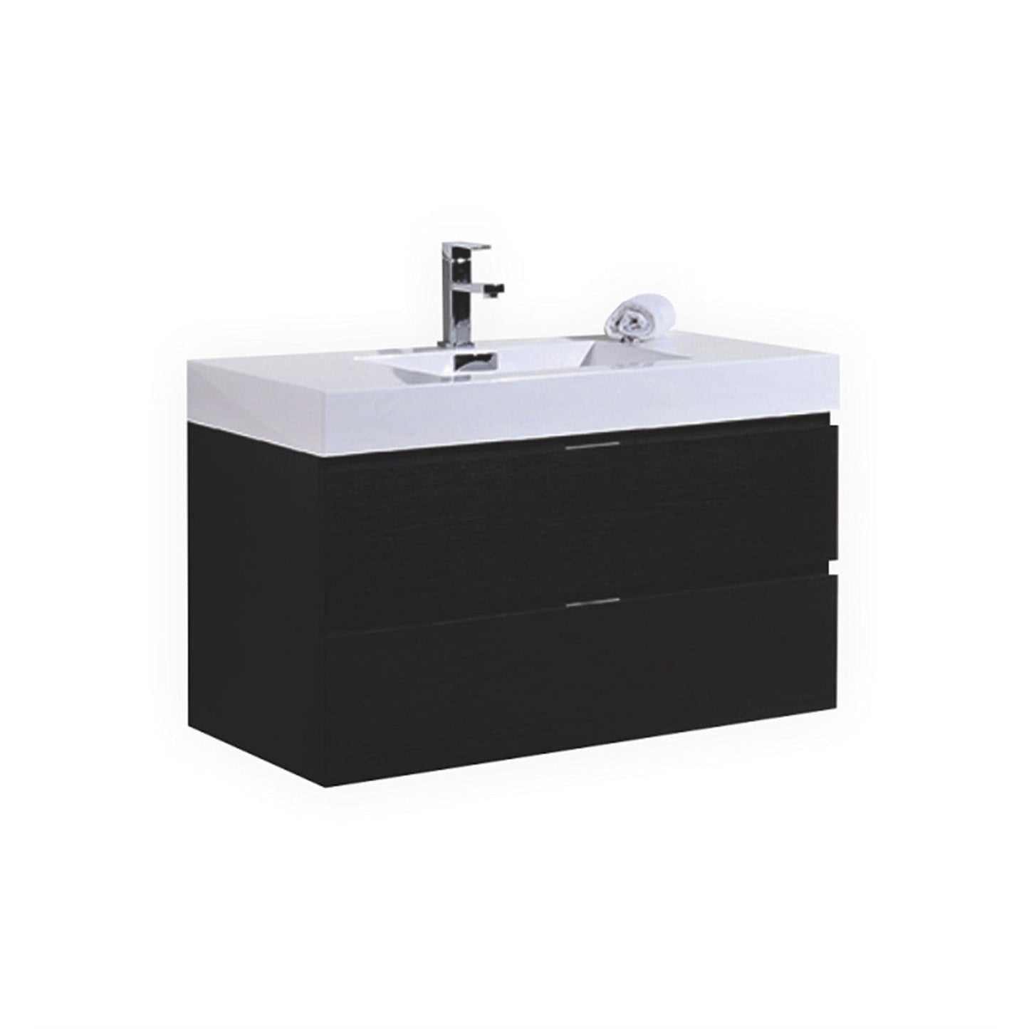 KubeBath Bliss 40" Black Wall-Mounted Modern Bathroom Vanity With Single Integrated Acrylic Sink With Overflow and 38" Black Framed Mirror With Shelf