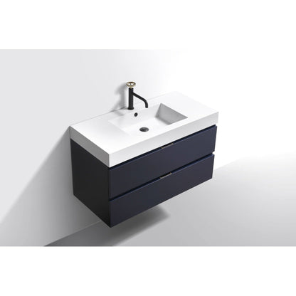 KubeBath Bliss 40" Blue Wall-Mounted Modern Bathroom Vanity With Single Integrated Acrylic Sink With Overflow