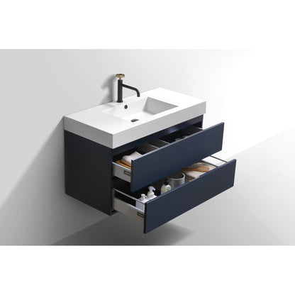 KubeBath Bliss 40" Blue Wall-Mounted Modern Bathroom Vanity With Single Integrated Acrylic Sink With Overflow