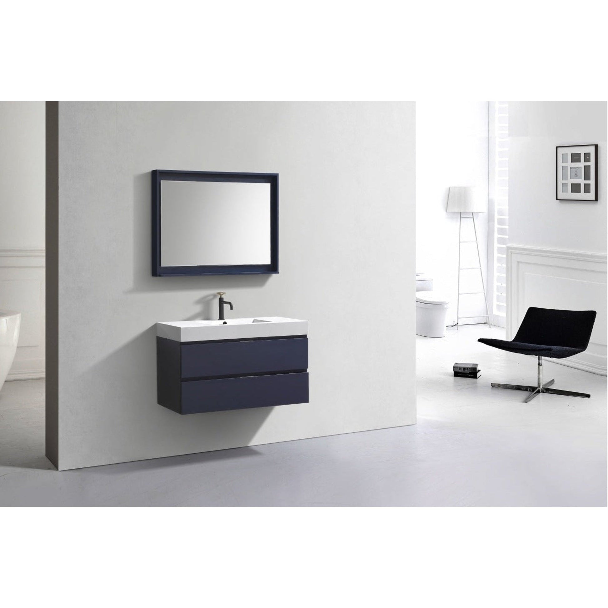 KubeBath Bliss 40" Blue Wall-Mounted Modern Bathroom Vanity With Single Integrated Acrylic Sink With Overflow