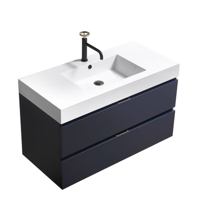 KubeBath Bliss 40" Blue Wall-Mounted Modern Bathroom Vanity With Single Integrated Acrylic Sink With Overflow