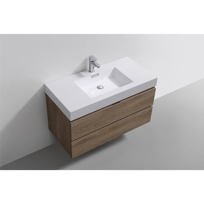 KubeBath Bliss 40" Butternut Wall-Mounted Modern Bathroom Vanity With Single Integrated Acrylic Sink With Overflow