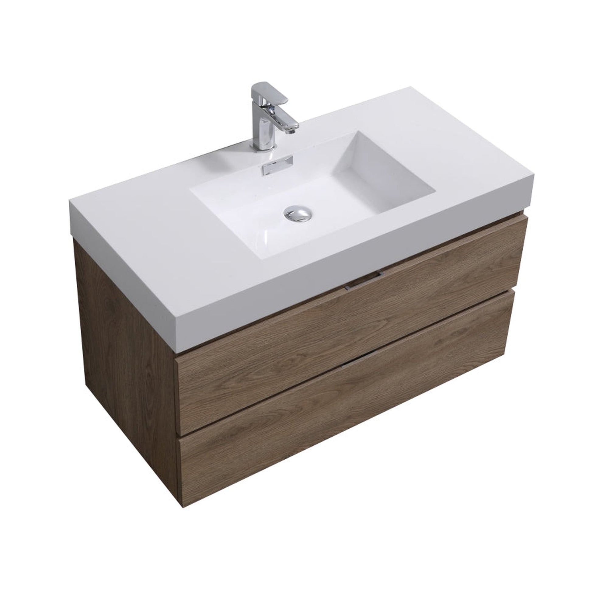 KubeBath Bliss 40" Butternut Wall-Mounted Modern Bathroom Vanity With Single Integrated Acrylic Sink With Overflow