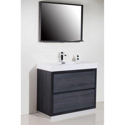 KubeBath Bliss 40" Gray Oak Freestanding Modern Bathroom Vanity With Single Integrated Acrylic Sink With Overflow and 38" Gray Oak Framed Mirror With Shelf