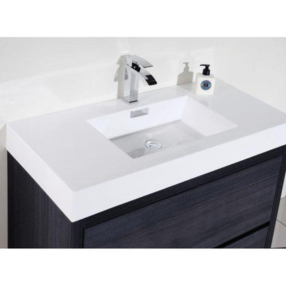 KubeBath Bliss 40" Gray Oak Freestanding Modern Bathroom Vanity With Single Integrated Acrylic Sink With Overflow and 38" Gray Oak Framed Mirror With Shelf