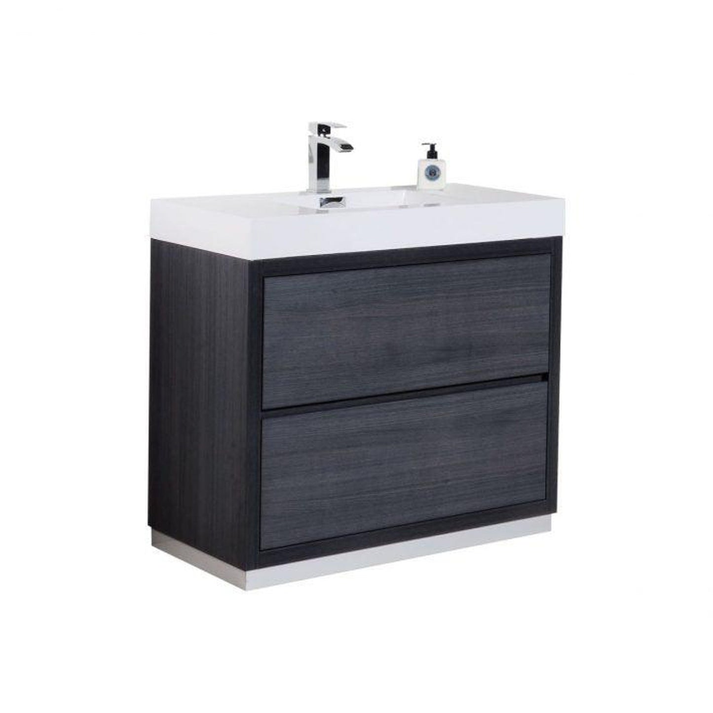 KubeBath Bliss 40" Gray Oak Freestanding Modern Bathroom Vanity With Single Integrated Acrylic Sink With Overflow and 38" Gray Oak Framed Mirror With Shelf