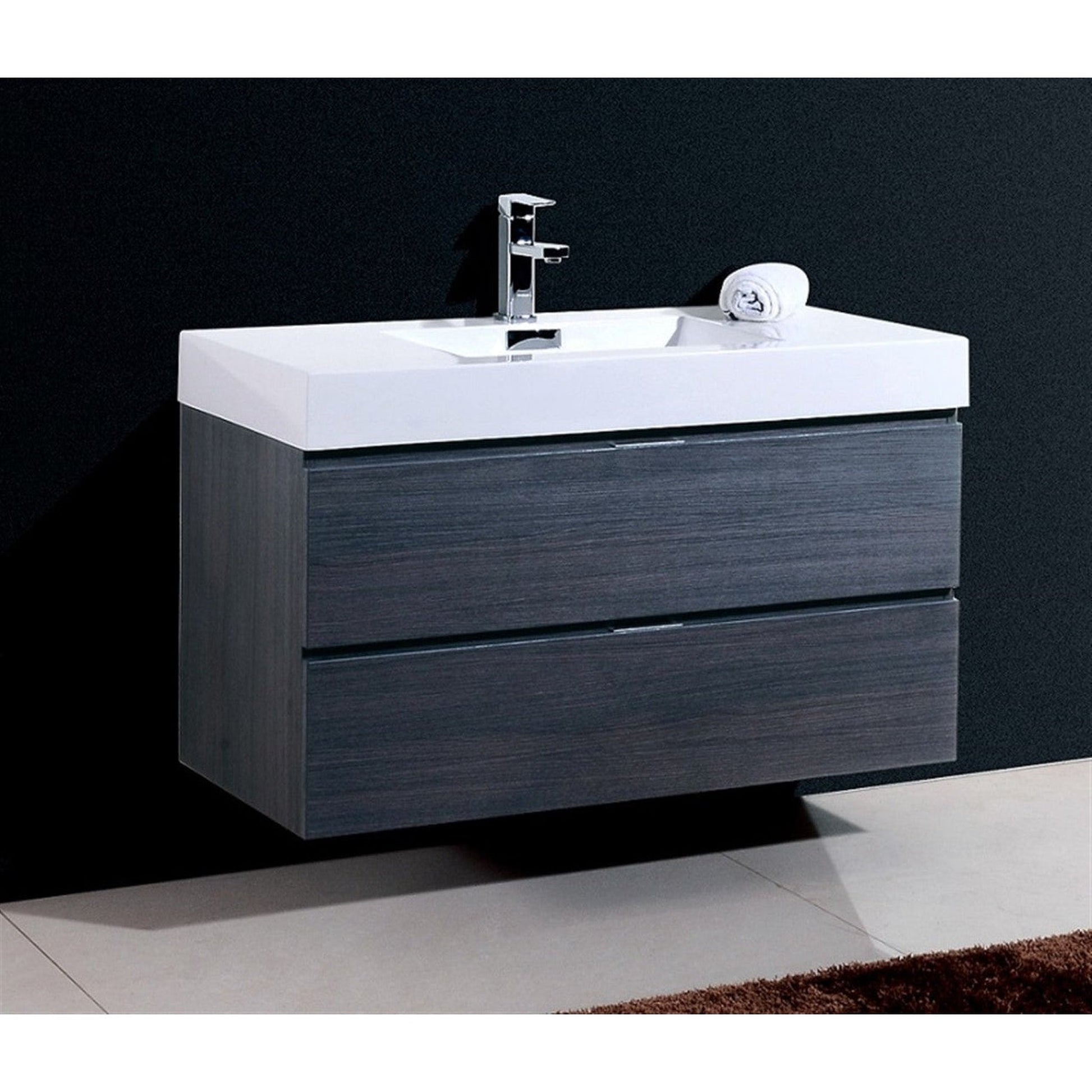 KubeBath Bliss 40" Gray Oak Wall-Mounted Modern Bathroom Vanity With Single Integrated Acrylic Sink With Overflow and 38" Gray Oak Framed Mirror With Shelf