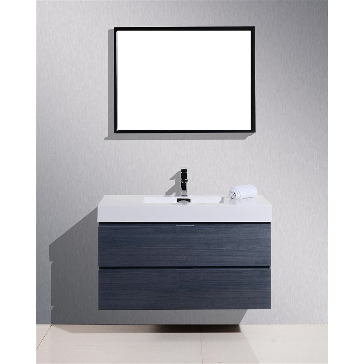 KubeBath Bliss 40" Gray Oak Wall-Mounted Modern Bathroom Vanity With Single Integrated Acrylic Sink With Overflow and 38" Gray Oak Framed Mirror With Shelf