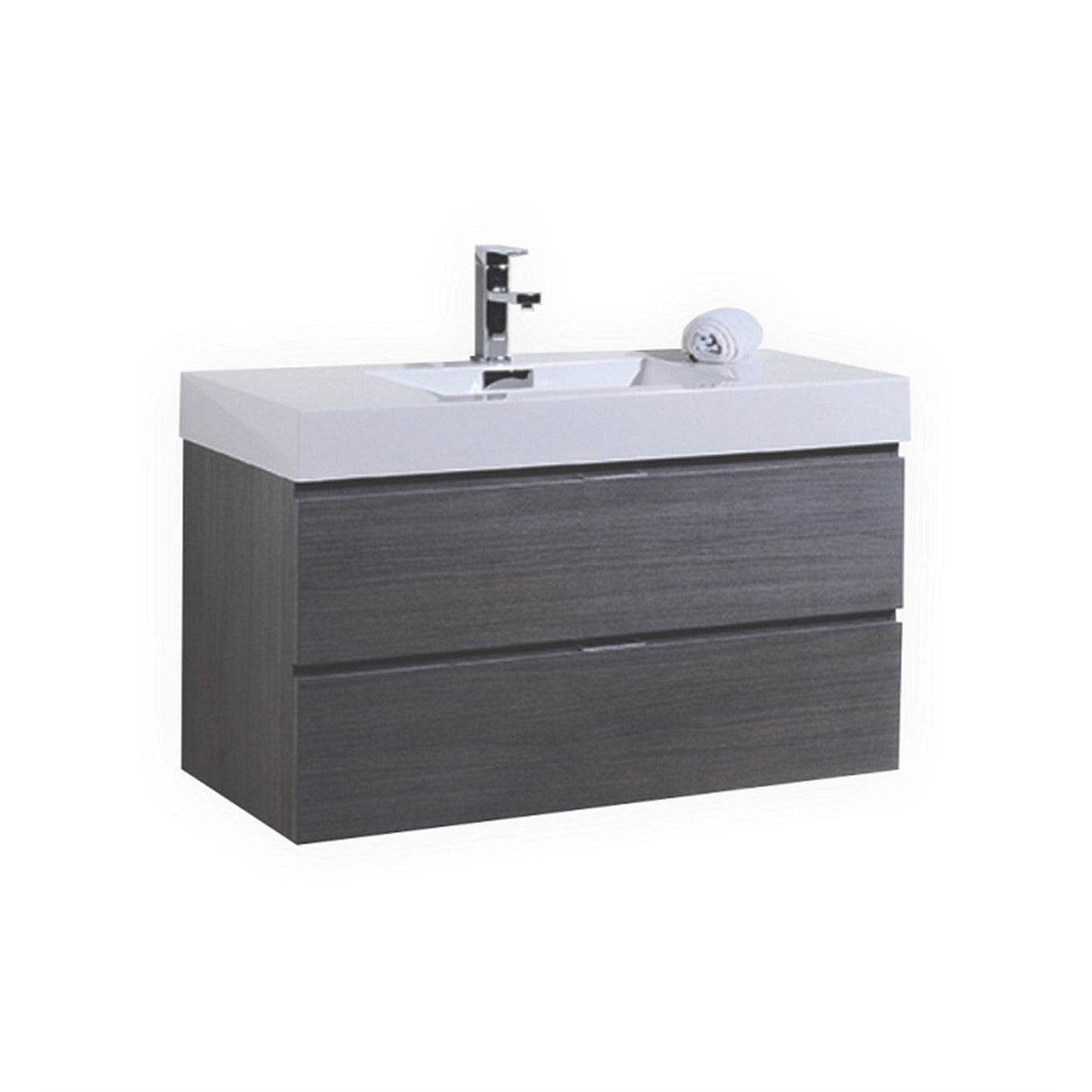 KubeBath Bliss 40" Gray Oak Wall-Mounted Modern Bathroom Vanity With Single Integrated Acrylic Sink With Overflow and 38" Gray Oak Framed Mirror With Shelf