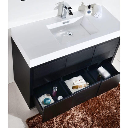 KubeBath Bliss 48" Black Freestanding Modern Bathroom Vanity With Single Integrated Acrylic Sink With Overflow and 44" Black Framed Mirror With Shelf