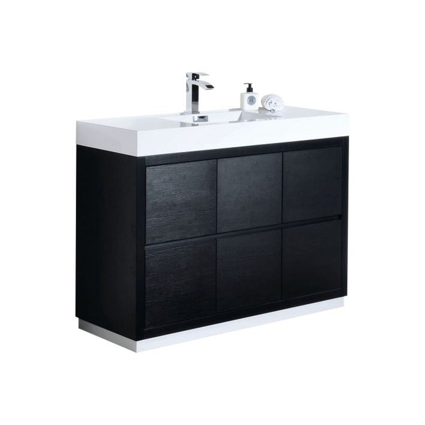 KubeBath Bliss 48" Black Freestanding Modern Bathroom Vanity With Single Integrated Acrylic Sink With Overflow and 44" Black Framed Mirror With Shelf