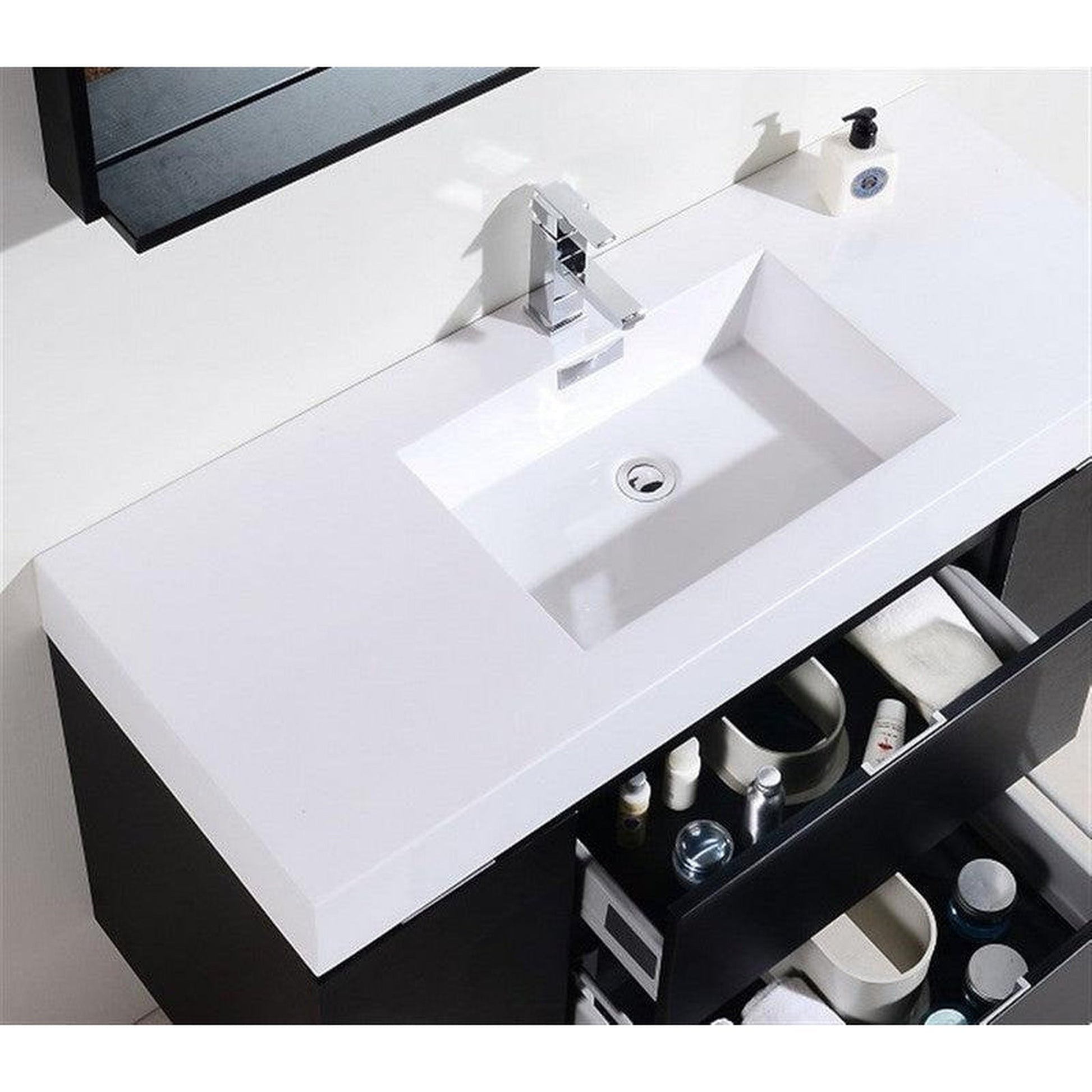 KubeBath Bliss 48" Black Wood Wall-Mounted Modern Bathroom Vanity With Single Integrated Acrylic Sink With Overflow