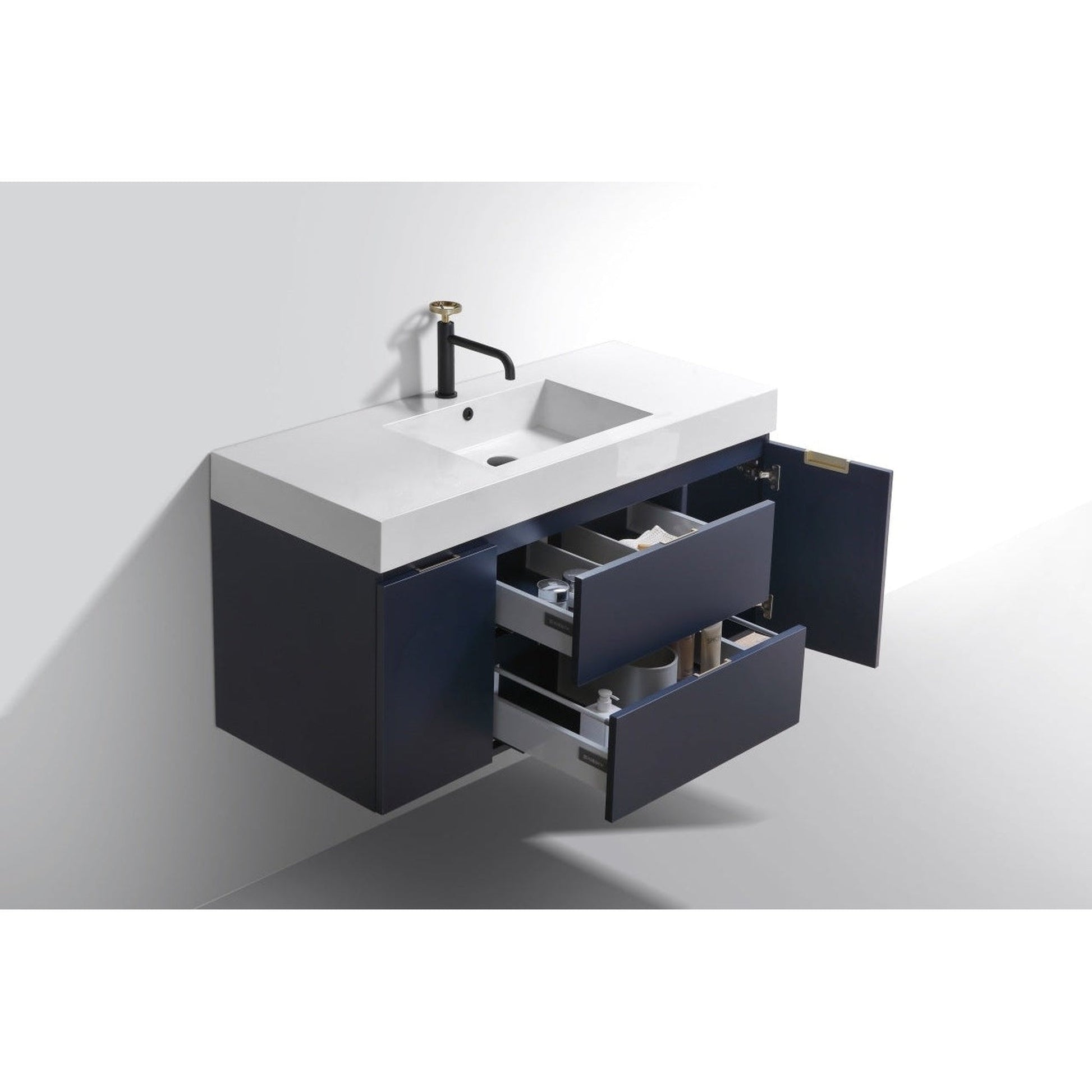 KubeBath Bliss 48" Blue Wall-Mounted Modern Bathroom Vanity With Single Integrated Acrylic Sink With Overflow