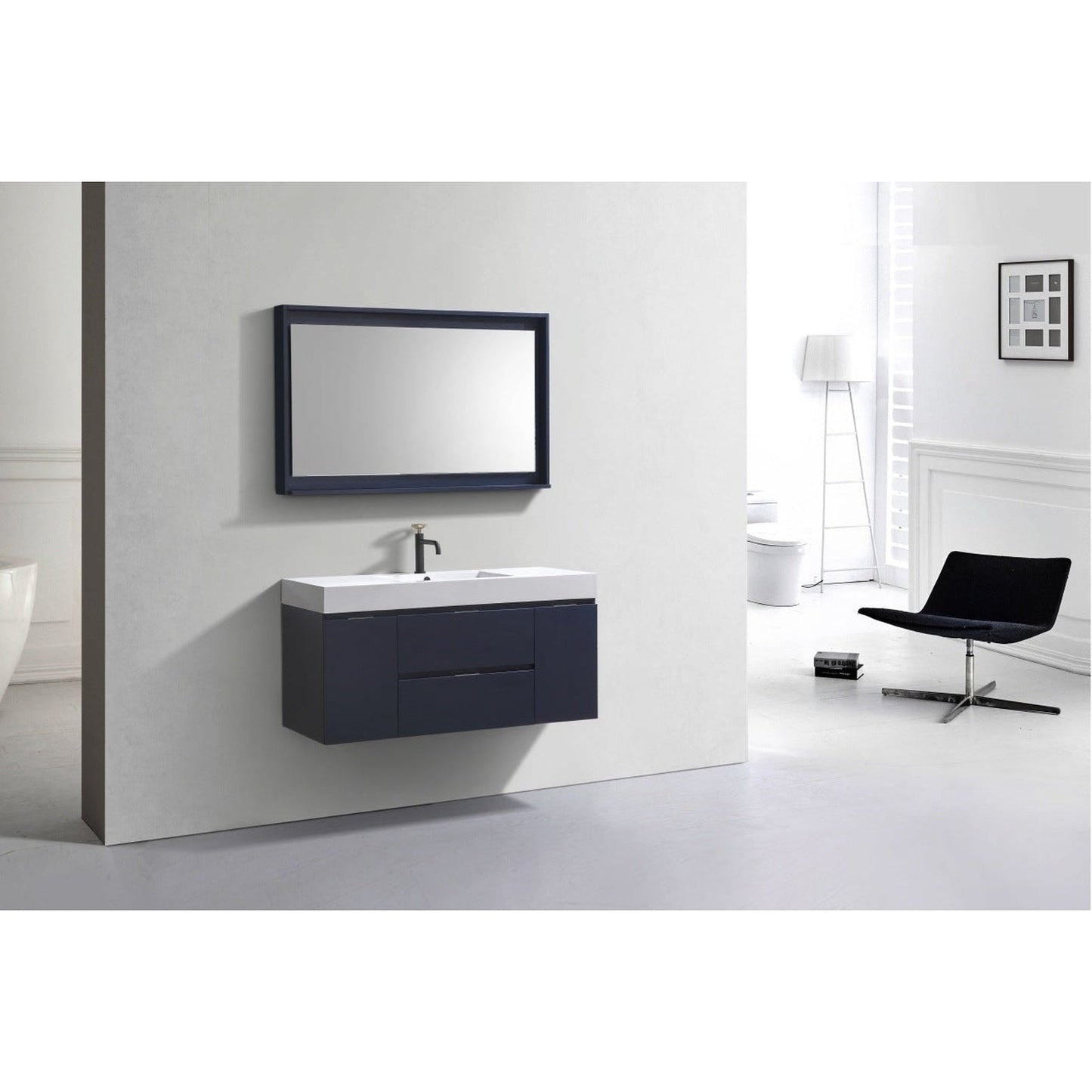 KubeBath Bliss 48" Blue Wall-Mounted Modern Bathroom Vanity With Single Integrated Acrylic Sink With Overflow