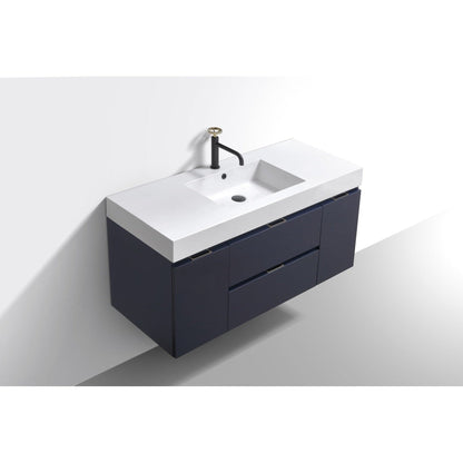 KubeBath Bliss 48" Blue Wall-Mounted Modern Bathroom Vanity With Single Integrated Acrylic Sink With Overflow