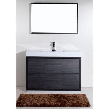 KubeBath Bliss 48" Gray Oak Freestanding Modern Bathroom Vanity With Single Integrated Acrylic Sink With Overflow and 44" Gray Oak Framed Mirror With Shelf