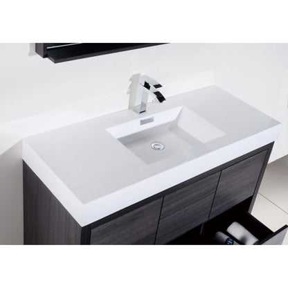 KubeBath Bliss 48" Gray Oak Freestanding Modern Bathroom Vanity With Single Integrated Acrylic Sink With Overflow and 44" Gray Oak Framed Mirror With Shelf