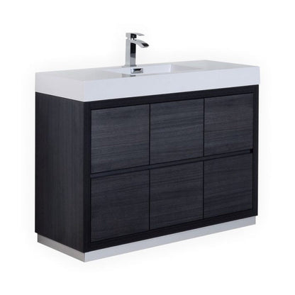 KubeBath Bliss 48" Gray Oak Freestanding Modern Bathroom Vanity With Single Integrated Acrylic Sink With Overflow and 44" Gray Oak Framed Mirror With Shelf