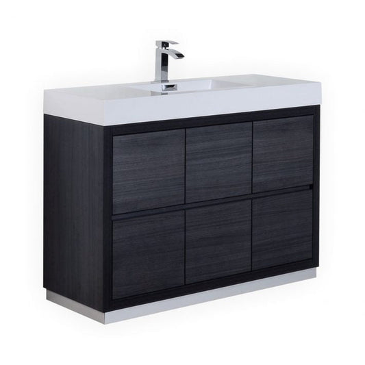 KubeBath Bliss 48" Gray Oak Freestanding Modern Bathroom Vanity With Single Integrated Acrylic Sink With Overflow