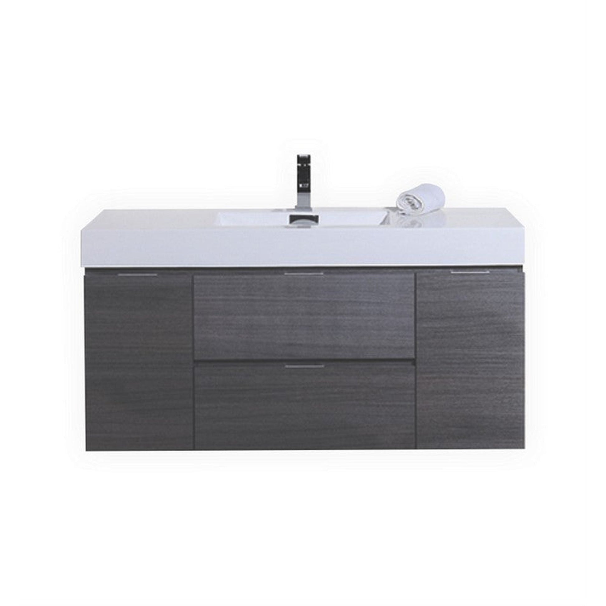 KubeBath Bliss 48" Gray Oak Wall-Mounted Modern Bathroom Vanity With Single Integrated Acrylic Sink With Overflow and 44" Gray Oak Framed Mirror With Shelf