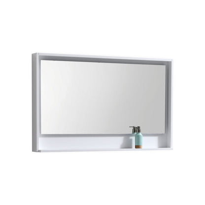 KubeBath Bliss 48" High Gloss White Wall-Mounted Modern Bathroom Vanity With Single Integrated Acrylic Sink With Overflow and 48" White Framed Mirror With Shelf