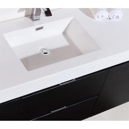 KubeBath Bliss 60" Black Wall-Mounted Modern Bathroom Vanity With Single Integrated Acrylic Sink With Overflow and 55" Black Framed Mirror With Shelf