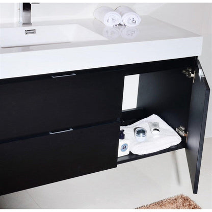 KubeBath Bliss 60" Black Wall-Mounted Modern Bathroom Vanity With Single Integrated Acrylic Sink With Overflow and 55" Black Framed Mirror With Shelf