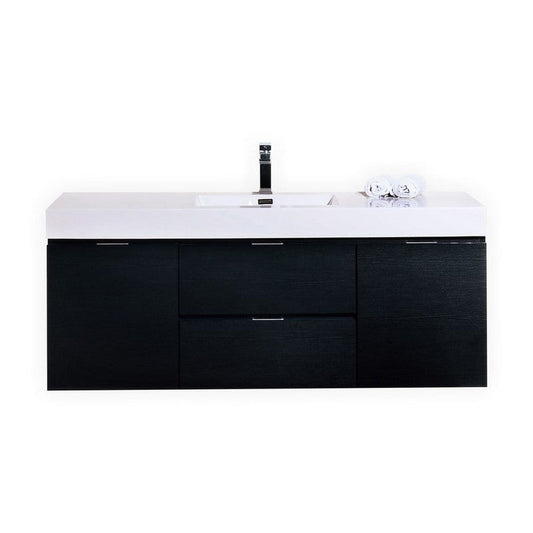 KubeBath Bliss 60" Black Wall-Mounted Modern Bathroom Vanity With Single Integrated Acrylic Sink With Overflow and 55" Black Framed Mirror With Shelf