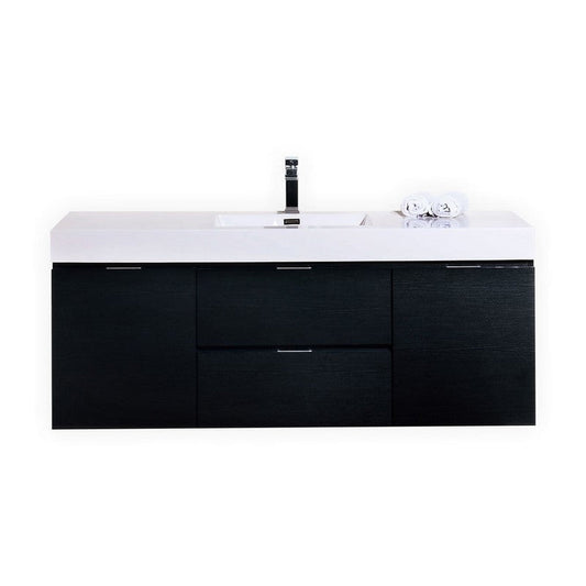 KubeBath Bliss 60" Black Wall-Mounted Modern Bathroom Vanity With Single Integrated Acrylic Sink With Overflow