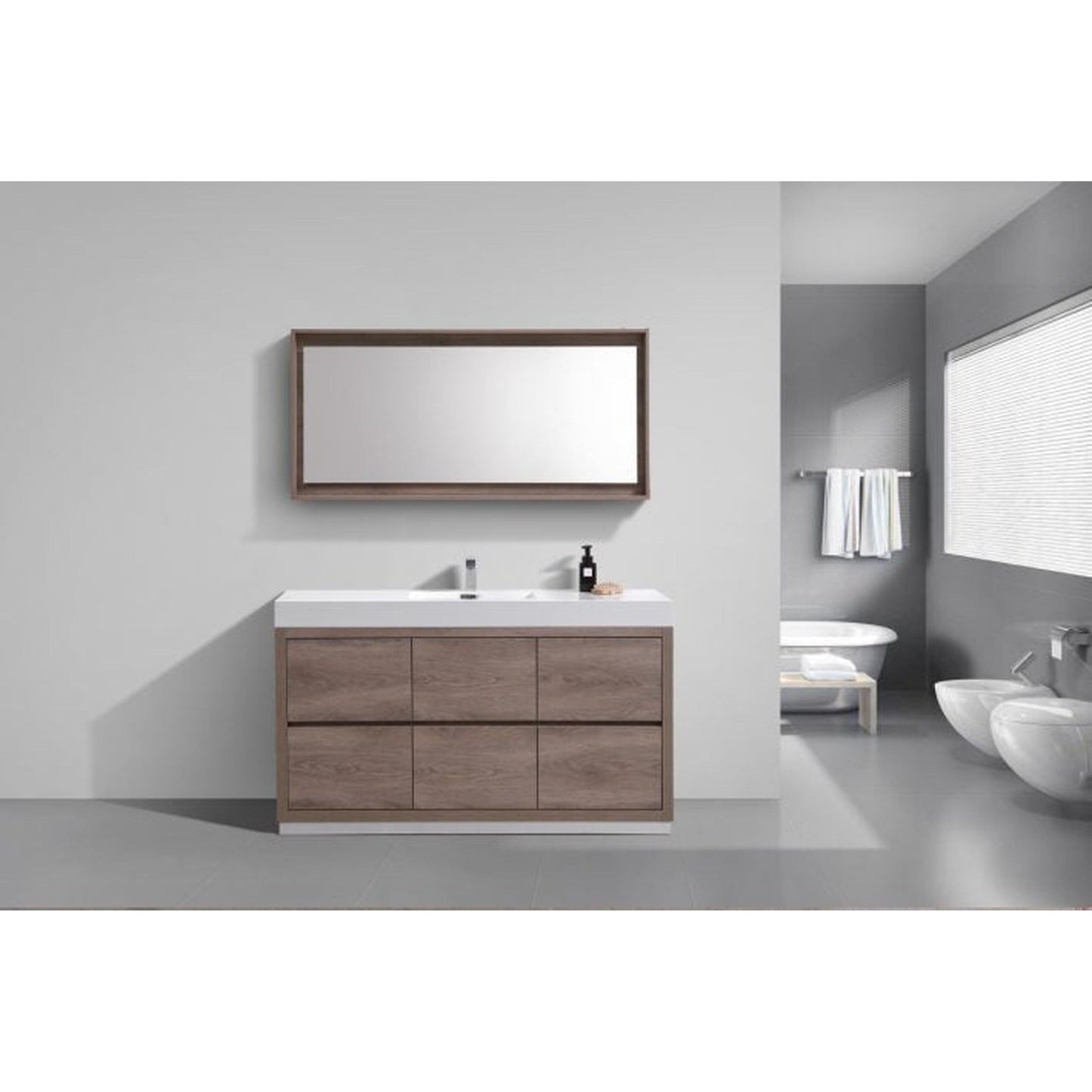 KubeBath Bliss 60" Butternut Freestanding Modern Bathroom Vanity With Single Integrated Acrylic Sink With Overflow