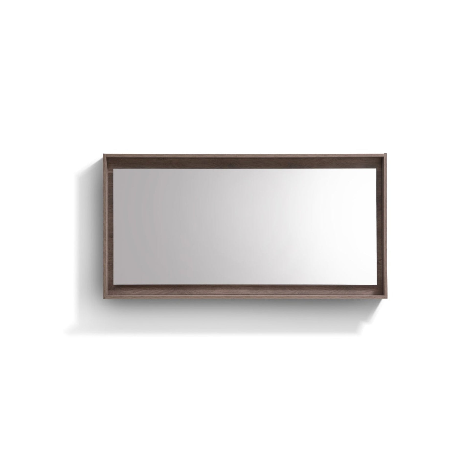 KubeBath Bliss 60" Butternut Wall-Mounted Modern Bathroom Vanity With Single Integrated Acrylic Sink With Overflow and 60" Butternut Framed Mirror With Shelf