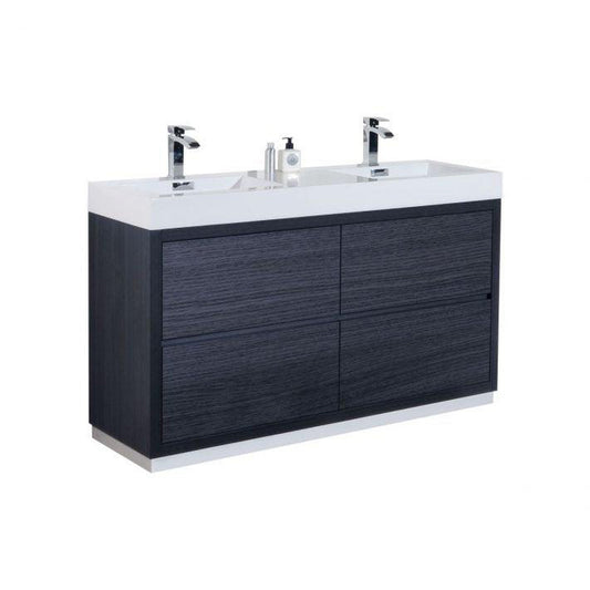 KubeBath Bliss 60" Gray Oak Freestanding Modern Bathroom Vanity With Double Integrated Acrylic Sink With Overflow