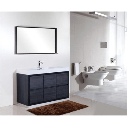 KubeBath Bliss 60" Gray Oak Freestanding Modern Bathroom Vanity With Single Integrated Acrylic Sink With Overflow