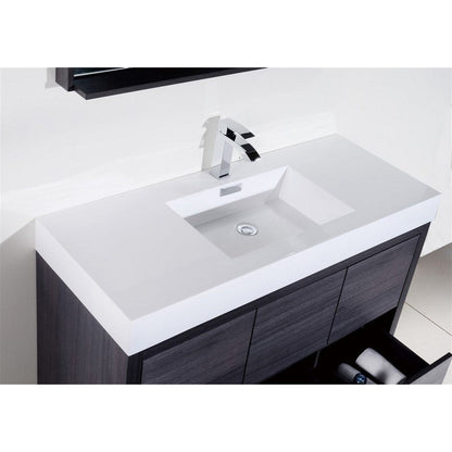 KubeBath Bliss 60" Gray Oak Freestanding Modern Bathroom Vanity With Single Integrated Acrylic Sink With Overflow and 55" Gray Oak Framed Mirror With Shelf
