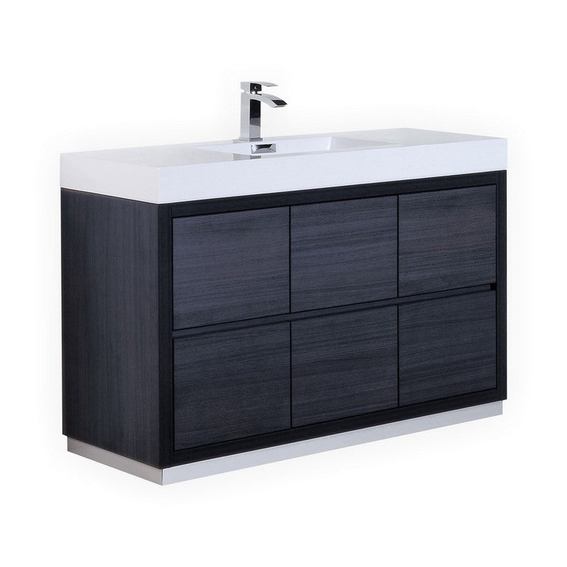 KubeBath Bliss 60" Gray Oak Freestanding Modern Bathroom Vanity With Single Integrated Acrylic Sink With Overflow and 55" Gray Oak Framed Mirror With Shelf