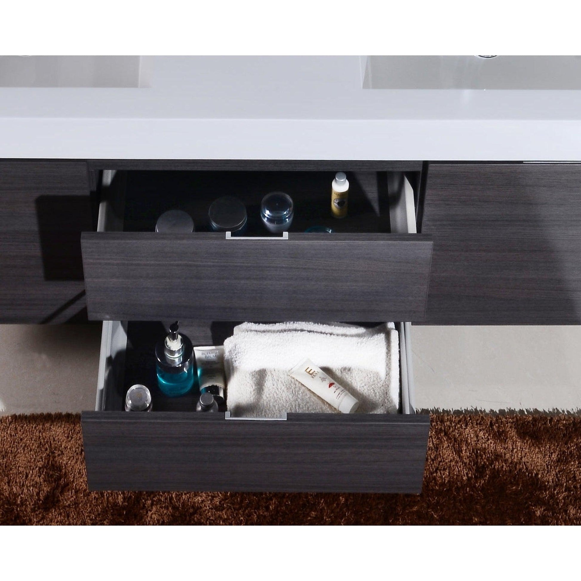 KubeBath Bliss 60" Gray Oak Wall-Mounted Modern Bathroom Vanity With Double Integrated Acrylic Sink With Overflow