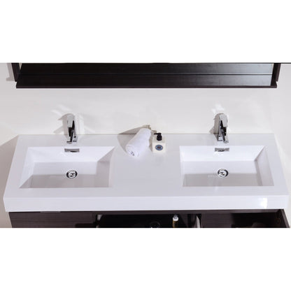 KubeBath Bliss 60" Gray Oak Wall-Mounted Modern Bathroom Vanity With Double Integrated Acrylic Sink With Overflow