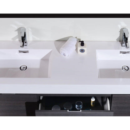 KubeBath Bliss 60" Gray Oak Wall-Mounted Modern Bathroom Vanity With Double Integrated Acrylic Sink With Overflow