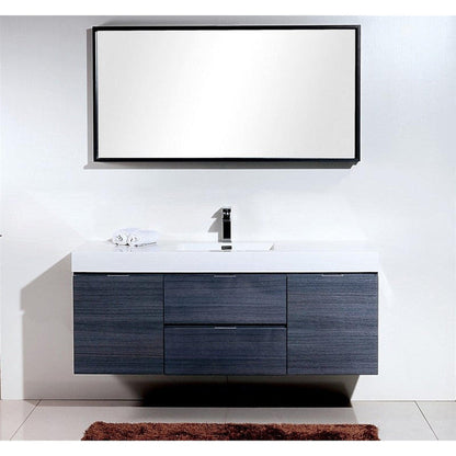 KubeBath Bliss 60" Gray Oak Wall-Mounted Modern Bathroom Vanity With Single Integrated Acrylic Sink With Overflow
