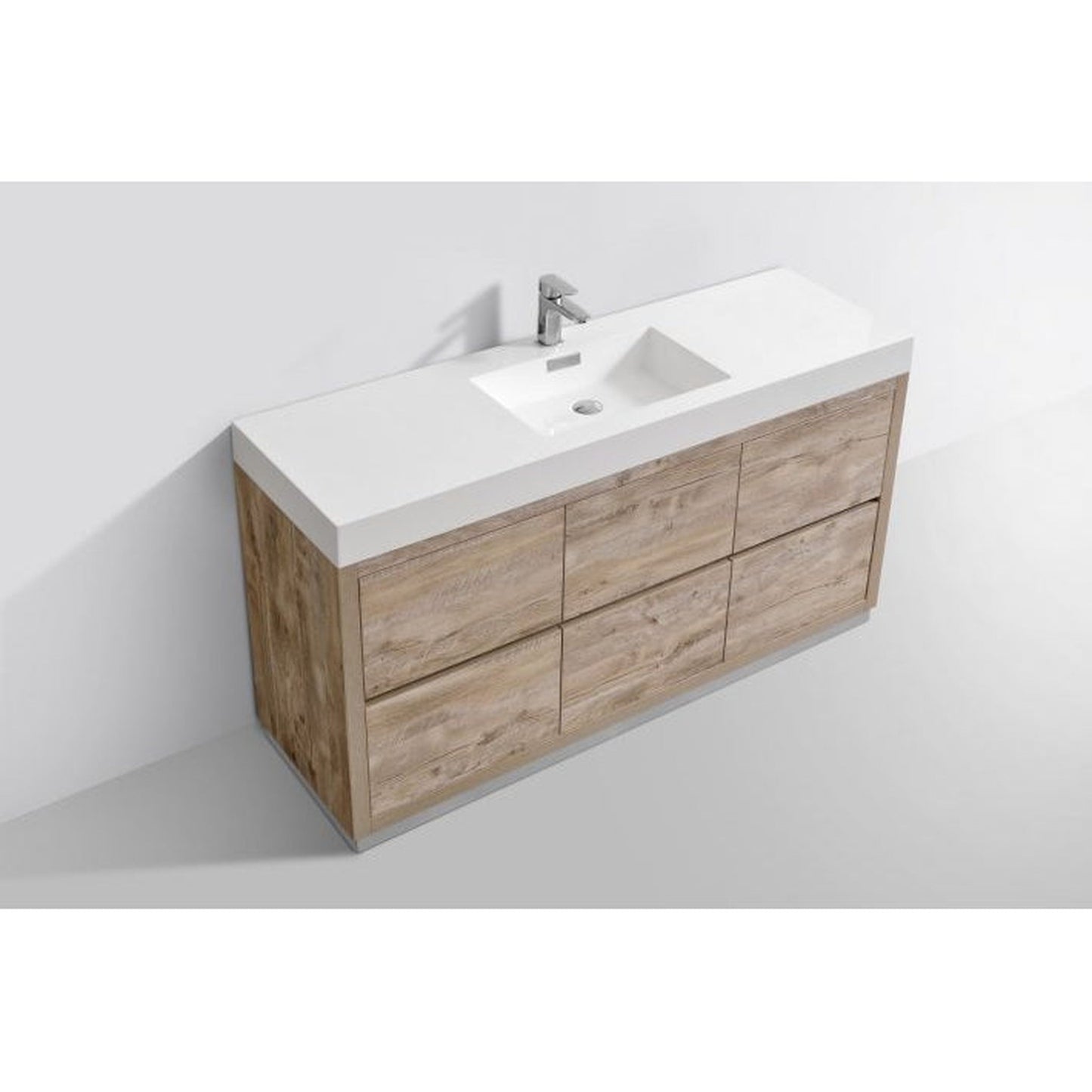 KubeBath Bliss 60" Nature Wood Freestanding Modern Bathroom Vanity With Single Integrated Acrylic Sink With Overflow