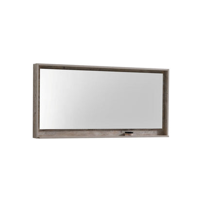 KubeBath Bliss 60" Nature Wood Wall-Mounted Modern Bathroom Vanity With Single Integrated Acrylic Sink With Overflow and 60" Wood Framed Mirror With Shelf