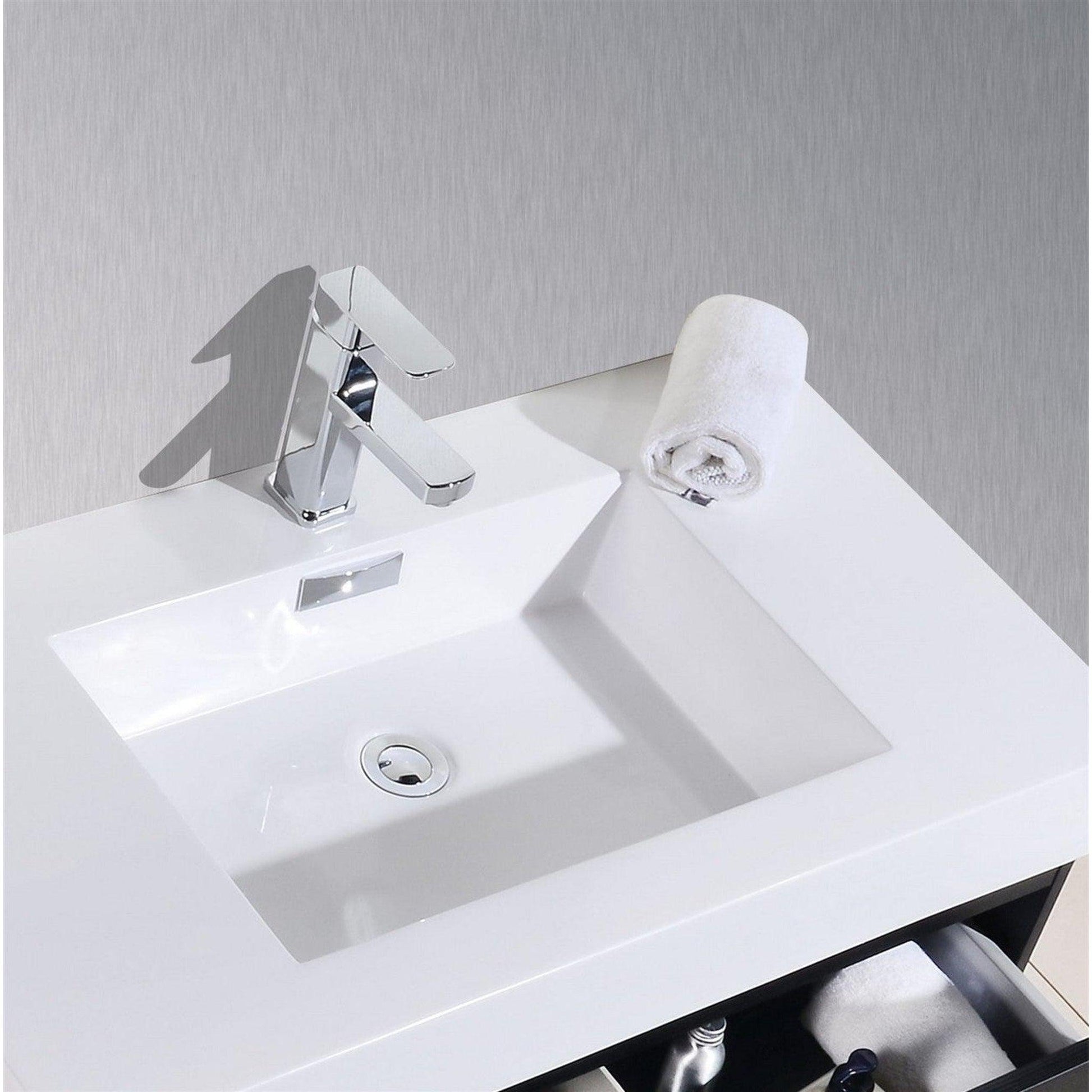 KubeBath Bliss 72" Black Wall-Mounted Modern Bathroom Vanity With Double Integrated Acrylic Sink With Overflow
