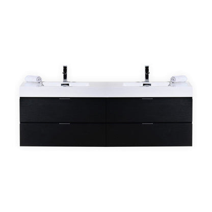 KubeBath Bliss 72" Black Wall-Mounted Modern Bathroom Vanity With Double Integrated Acrylic Sink With Overflow and 22" Black Framed Two Mirrors With Shelf