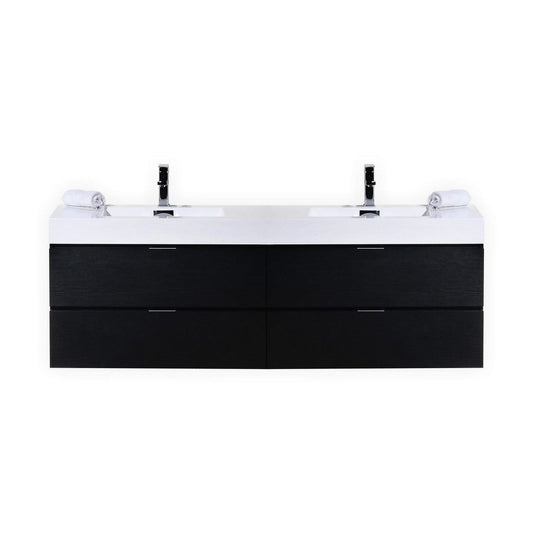 KubeBath Bliss 72" Black Wall-Mounted Modern Bathroom Vanity With Double Integrated Acrylic Sink With Overflow and 22" Black Framed Two Mirrors With Shelf