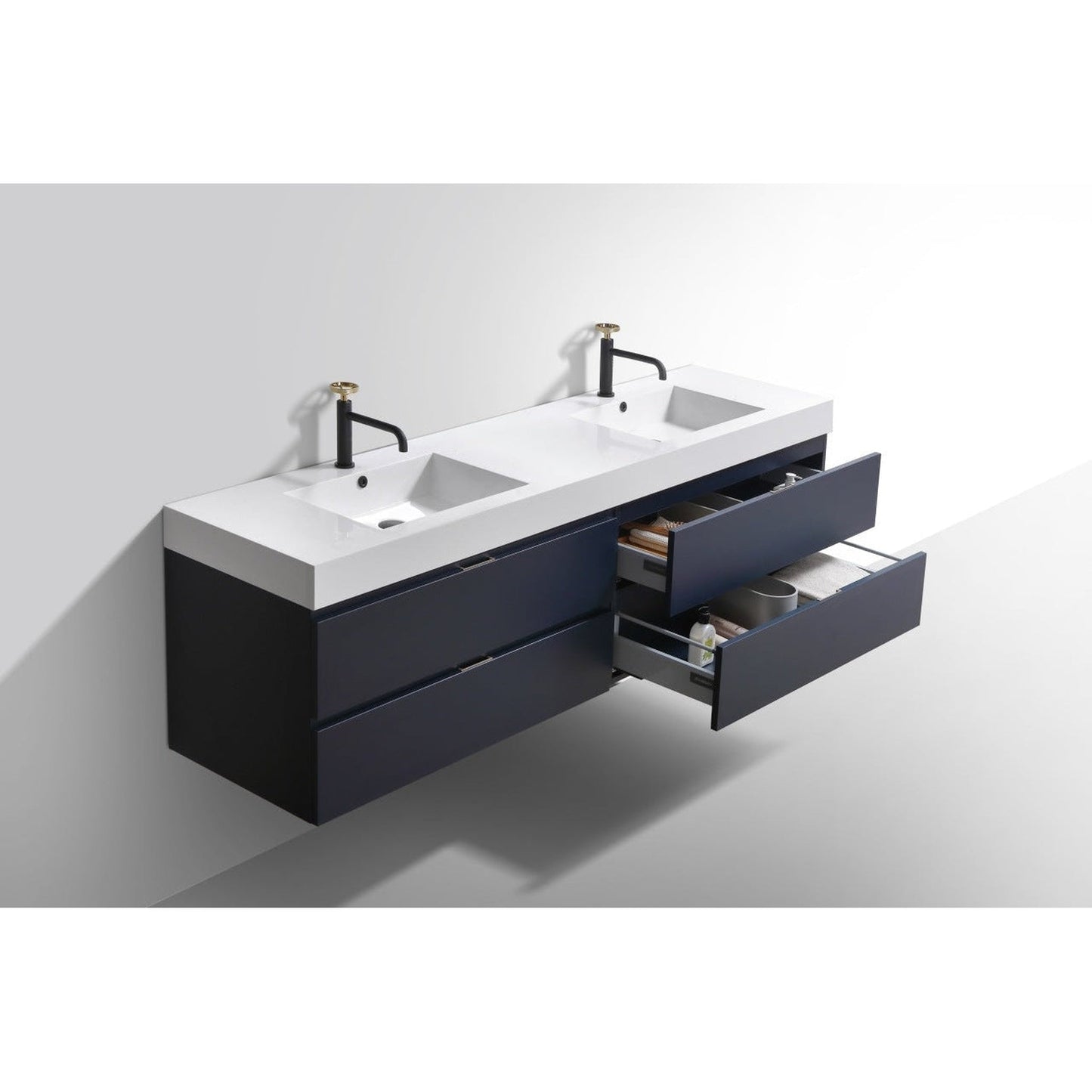 KubeBath Bliss 72" Blue Wall-Mounted Modern Bathroom Vanity With Double Integrated Acrylic Sink With Overflow